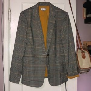 NWT Tahari Mustard Grey Blue Plaid Blazer sz 10